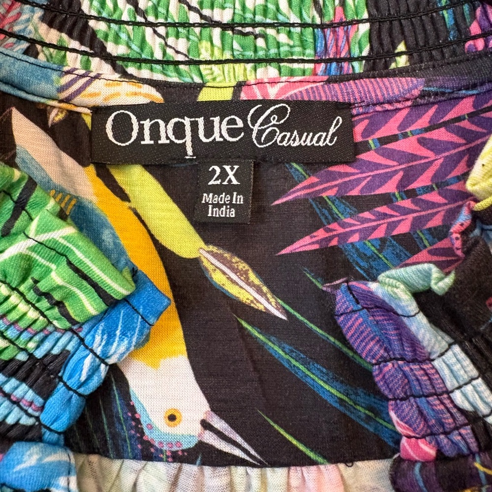 Onque Casuals NWT Multicolor Tropical Button Down Shirt/ Rhinestones. Size 2X - Picture 2 of 10